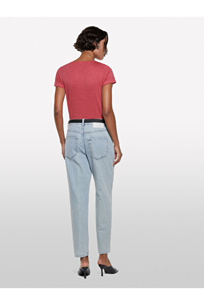 Sisley Women's Dark Pink Cotton Modal Blend Crew Neck T-Shirt