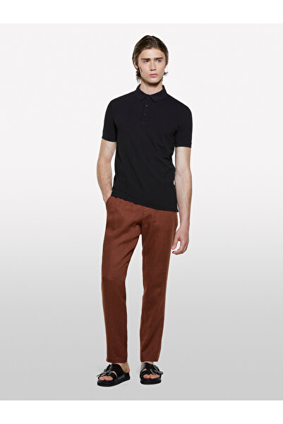 Sisley Men's Black 100% Cotton Regular Fit Polo T-Shirt