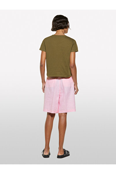 Sisley Women's Light Pink 100% Linen Pleated High Waist Bermuda Shorts