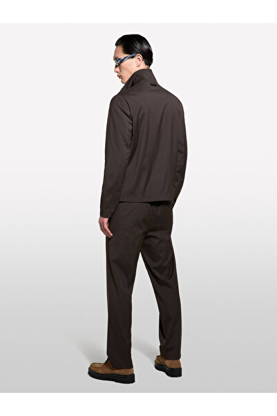 Sisley Erkek Koyu kahverengi Viskoz Karışımlı Fermuar Detaylı Regular Fit Jogger Pantolon