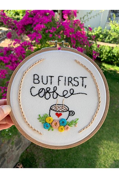 DEAR HOME Nakış Kasnak Pano Coffee Hediyelik Kahve Temalı Dekoratif Duvar Süsü Kahve Temalı Tablo