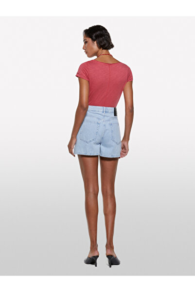 Sisley Women's Dark Pink Cotton Modal Blend V-Neck T-Shirt