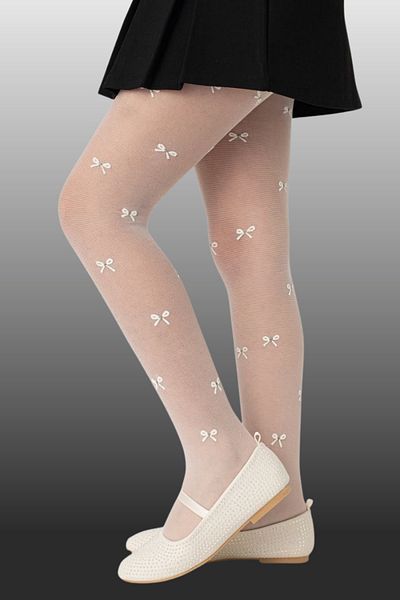 Katamino 1-Piece Girl's Thin Ribbon Patterned Pantyhose White