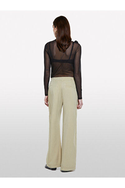 Sisley Women's Dark Beige Viscose Blended Zippered Low Waist Palazzo Pants