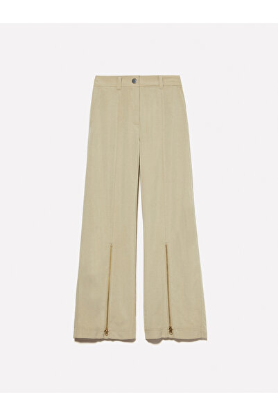 Sisley Women's Dark Beige Viscose Blended Zippered Low Waist Palazzo Pants