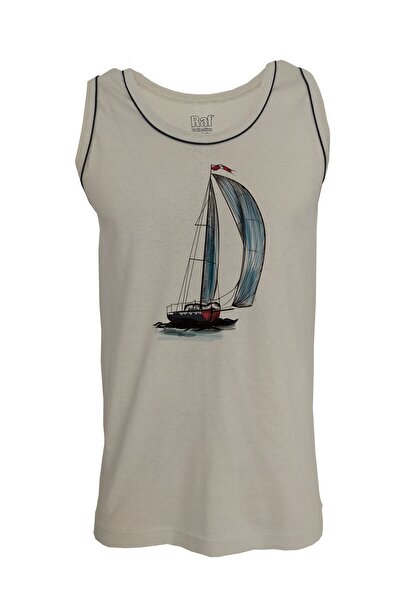 Raf Coll Ανδρικό μπλουζάκι με στάμπα ιστιοπλοϊκού με λουράκι σε πέτρα χρώμα