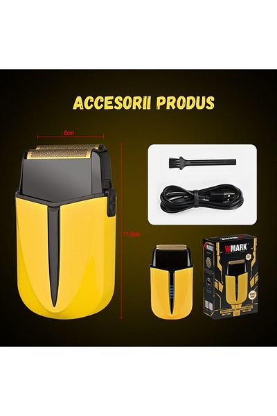 BIRAI Aparat de ras electric Wmark Edge By ®, 8000 rpm, fără fir, lame duble, încărcare rapidă USB, galben