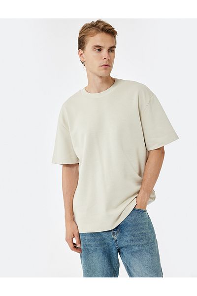 Koton Cotton Short Sleeve Pique Fabric Crew Neck Basic Oversize T-Shirt