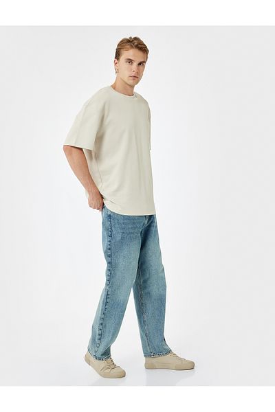 Koton Cotton Short Sleeve Pique Fabric Crew Neck Basic Oversize T-Shirt