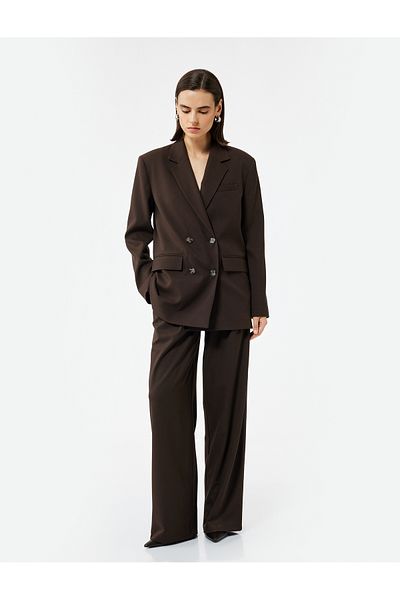 Koton Long Sleeve Double Breasted Oversize Blazer Jacket with Pockets