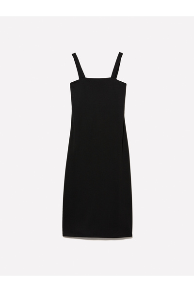 Sisley Women's Black Back Detailed Square Neck Strap Long Dress