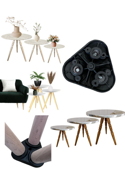 HAMADEX Raw 38–41–44 cm 9 Pieces Lathe Wooden Furniture Leg – Includes 3-Piece Coffee Table, Dresser, Bracket and Screws