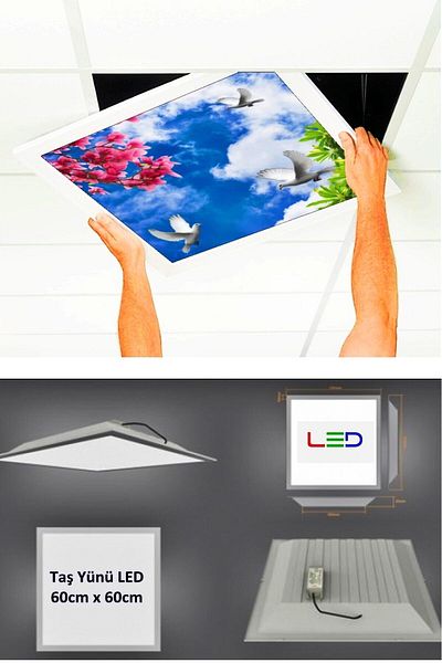 Gökyüzü Panel Hanging Ceiling-60cmx60cm-flush Mount-54w-6500k-white-led Panel-led Luminaire- 60x60 Stone Wool Hanging Ceiling-led