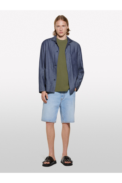 Sisley Men's Light Denim 100% Cotton Mid Waist Regular Fit Denim Shorts