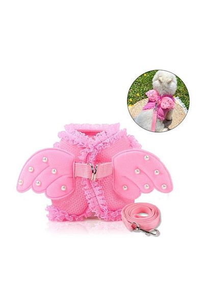 EDA LUXURY BEAUTY 2-Piece Custom Dog Cat Luxury Chest Collar & Travel Outfit Set Small Medium Breed Pink Pet Leash Set