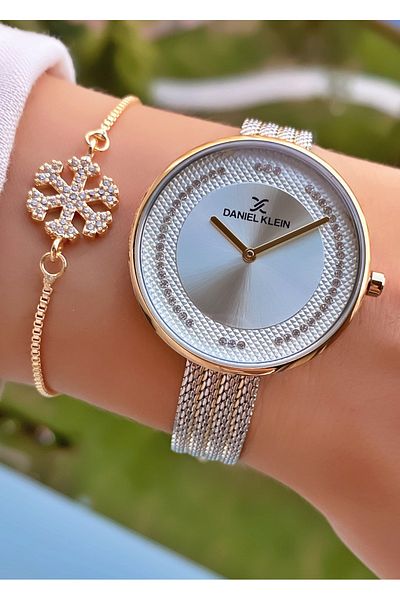 Daniel Klein Brand Yellow Silver Color Women's Wristwatch - Bracelet Gift
