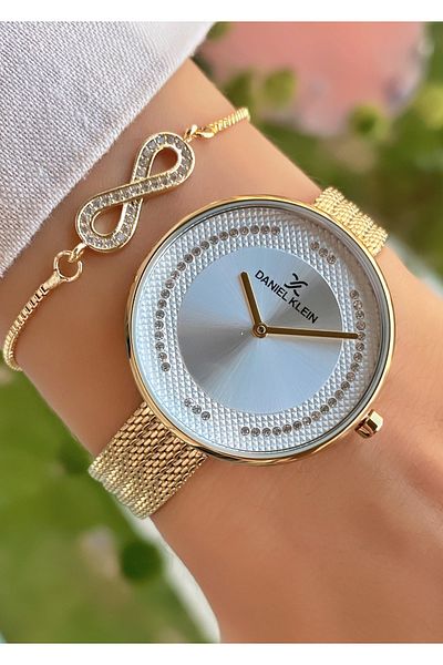 Daniel Klein Brand Gold Color Waterproof Women's Wristwatch - With Bracelet Gift