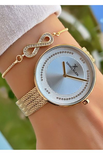 Daniel Klein Brand Gold Color Waterproof Women's Wristwatch - With Bracelet Gift