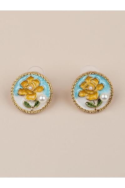 Portakal Esintisi Alvéria Flower Motif Blue White Enamel Pearl Vintage Art Ea...