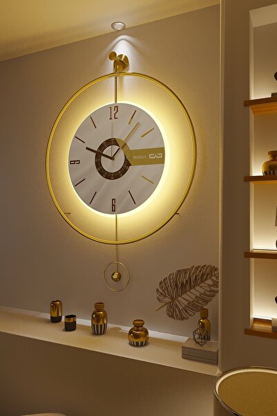 MetaQuartz Aksesuar (YENİ SARKAÇ) Elit Three Exculisive (PİLLİ LED) (BÜYÜK BOY) , Metal (MOBİLYA) Duvar Saati