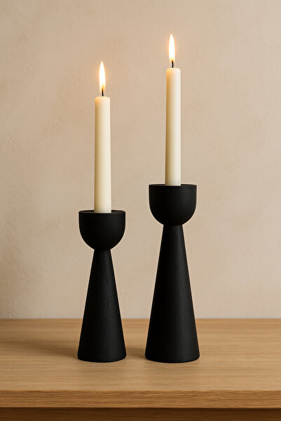 mebaconcept Doğal Ahşap Şamdan Seti 17.5cm & 15cm El Yapımı, Rustik Dekoratif 2'li Mumluk Modern