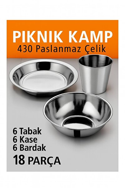 Metler Paslanmaz Çelik Kamp Piknik Seti 18 Parça | Tabak Kase Bardak Seti | 4...