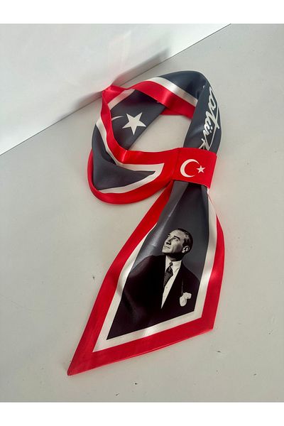 EMAYS DESIGN Ataturk Signature Tie Scarf Gray Red Stylish Design, Meaningful Gift