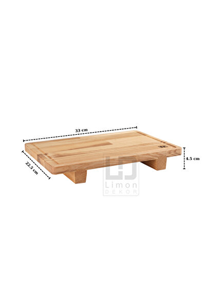 Limon Dekor Masif Dişbudak Ayaklı Servis ve Doğrama Tahtası – 33x22.5x4.5 cm ...
