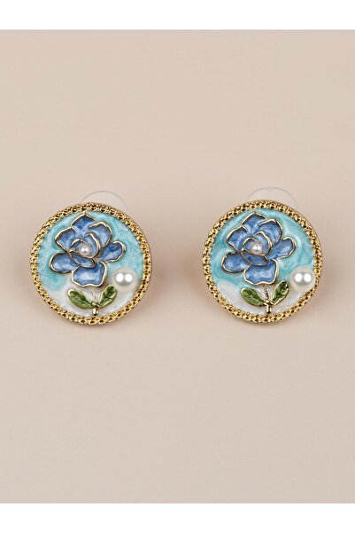 Portakal Esintisi Alvéria Flower Motif Blue White Enamel Pearl Vintage Art Ea...