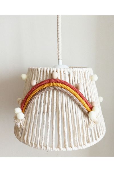 C&A&B KUZEY AVİZE Ecru Macrame String Wrap Applique And Beaded Design Baby Girl Child-Teen Room Pendant Lamp Chandelier(38)