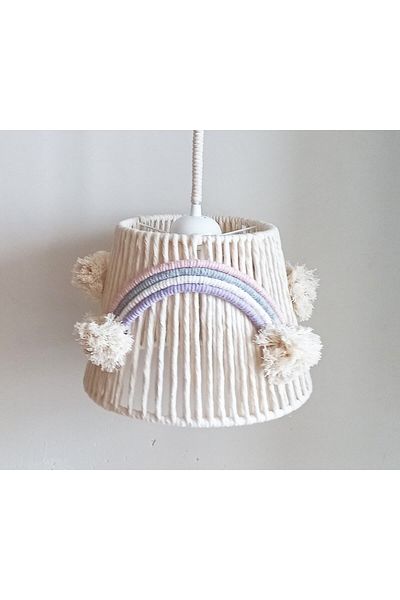 C&A&B KUZEY AVİZE Rainbow Patterned Ecru Macrame Rope Wrap - Baby Girl and Children's Room Pendant Chandelier(40)