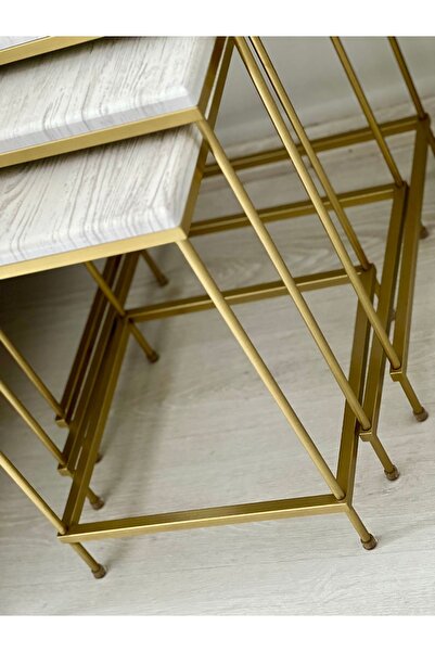 AssuCasa Brad Gold Metal Eskitme Beyaz Kaplama Zigon Sehpa