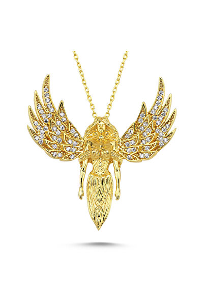 Kayra Mücevher Beyaz Taşlı Melek Altın Kaplama Kolye