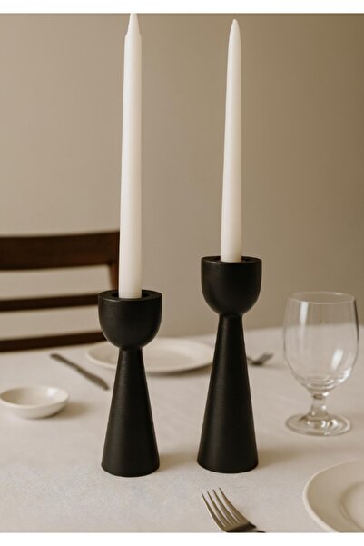 mebaconcept Doğal Ahşap Şamdan Seti 17.5cm & 15cm El Yapımı, Rustik Dekoratif 2'li Mumluk Modern