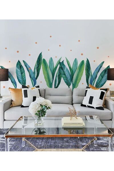 Kt Grup Tropikal Yapraklar Ve Puantiyeler Modern Duvar Sticker Seti
