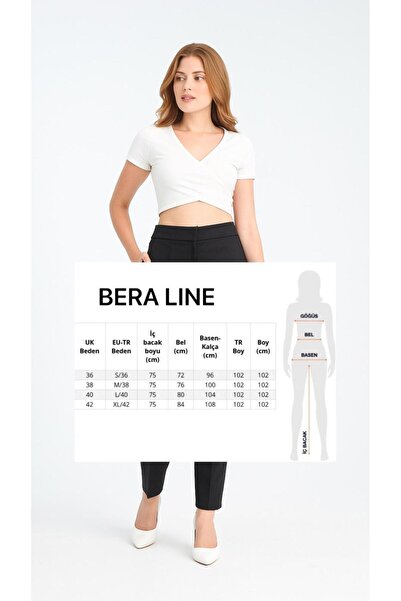 MODA Kadın Siyah Kumaş Pantolon Yüksek Bel Cepli Detayi