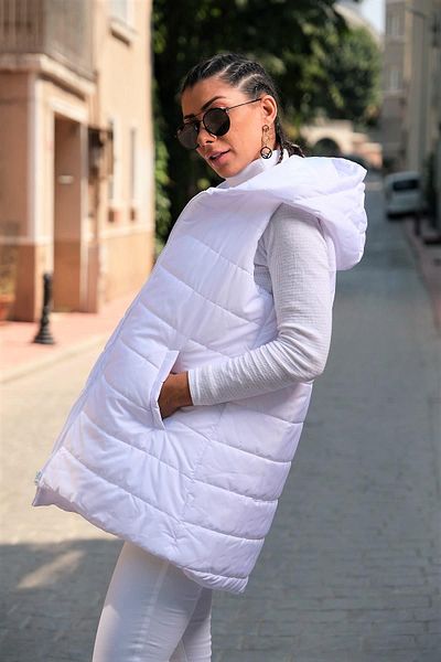 Markano White Hooded Pocket Sleeveless Puffer Vest