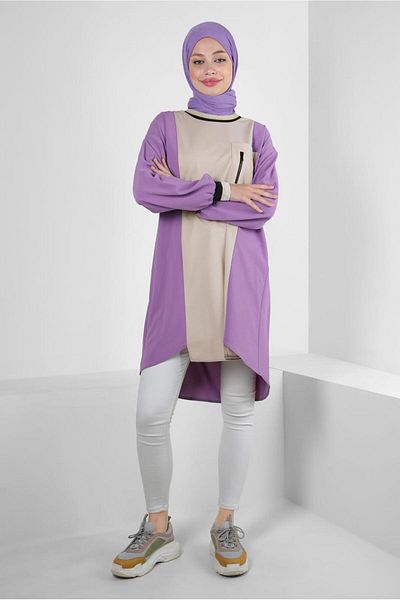 Alvina Two-Color Tunic with Elastic Cuffs 43914