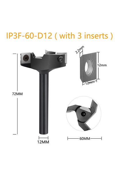 Choice Ip3f-60-d12 Dreanique 3-flute Wood Planer Bit 35mm 60mm Cutting Diameter 8mm 12mm Shank Spoilboard S