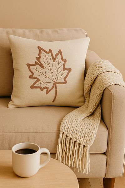 Rivaİstanbul Tile Leaf Patterned Straw Look Woven Punch Throw Pillow Cover