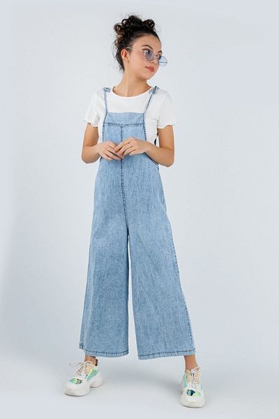 Dmb Salopetă din denim pentru fetiță, cu bretele cu frânghie, cu picioare largi