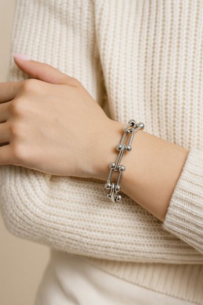 Mathilda Aksesuar Premium Quality Silver Tiffany Chain Bracelet