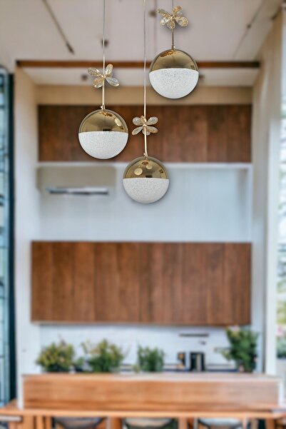 Fer Avize Berfin Modern Tasarım Metal Cafe - Mutfak - Salon -  Gold Renk 3 lü Sarkıt Led Avize