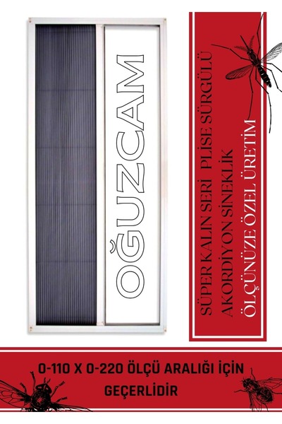 OğuzCam Sineklik Plise Akordiyon Sürgülü Katlanır Renkli Kayar Sürgülü Kapı S...