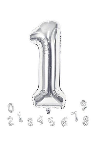 Parti Adresi Rakam Folyo Balon 1 Gümüş Renk 100 Cm - 40"