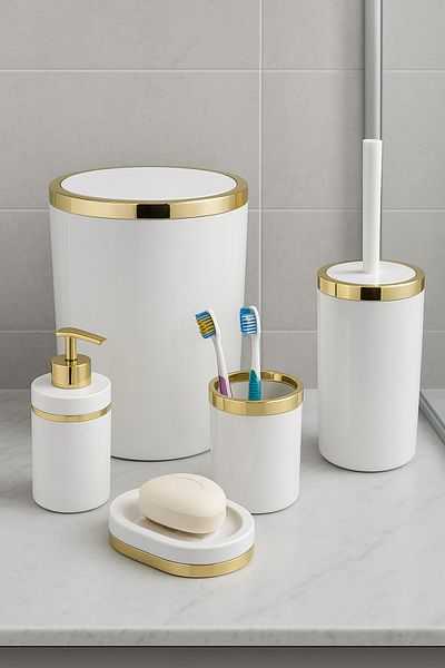 İmera Acrylic 5 Piece Bathroom Set Round Shiny White-gold