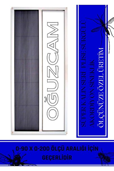 OğuzCam Plise Pileli Sürgülü Akordiyon Katlanır Kapı Sinekliği 0-90 X 0-200 C...