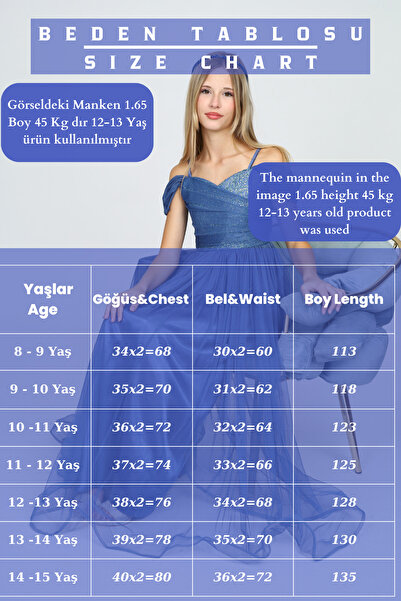 Asortik Kids Kız Çocuk Uzun Elbise Düğün Doğum Günü Özel Gün Elbisesi-9 yaş-10 Yaş-11 Yaş-12 Yaş-13 Yaş