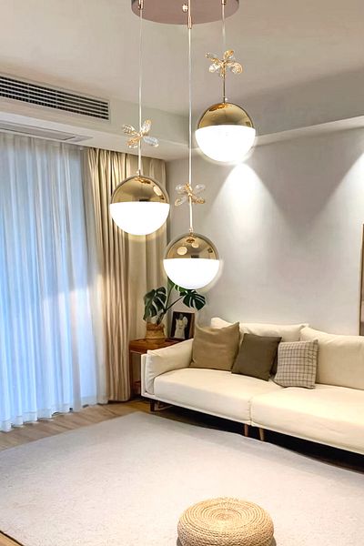 Fer Avize Berfin Modern Design Metal Cafe - Kitchen - Living Room - Gold Color 3-Piece Pendant Lamp Led Chandelier