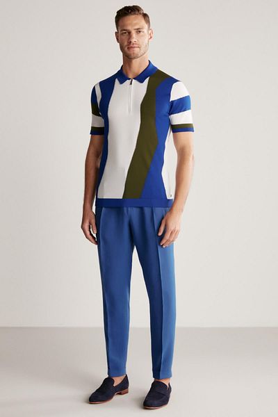 Hemington Indigo Mercerized Cotton Knitwear Polo with Zipper Detail